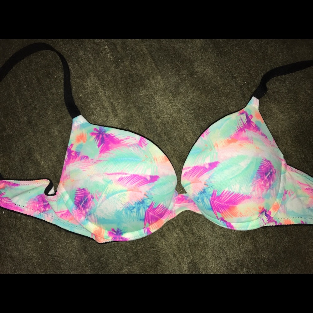 PINK neon palm tree 34A push up bra(: super cute!